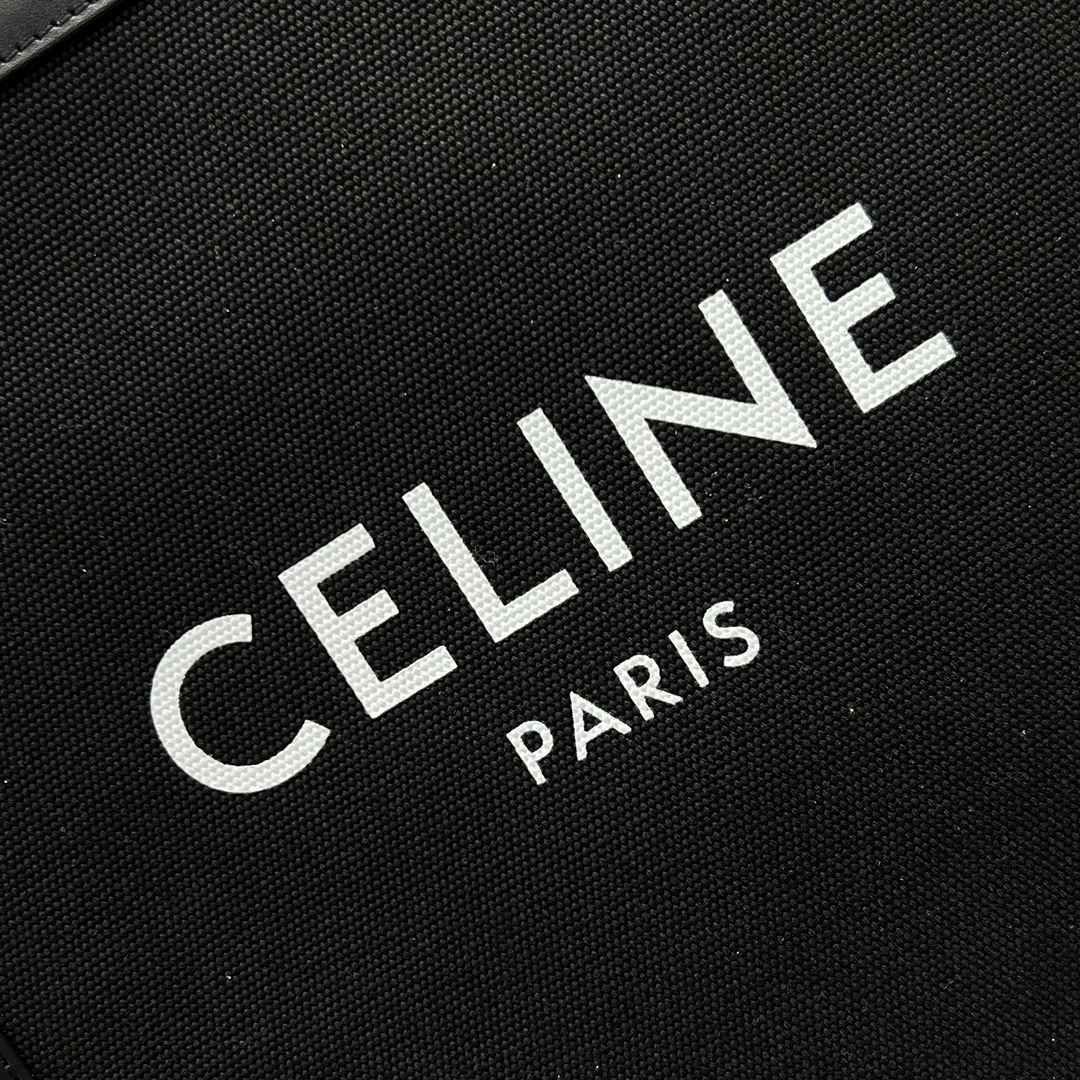 Celine Small Vertical Cabas In Textile With Celine Print And Calfskin Black 192082